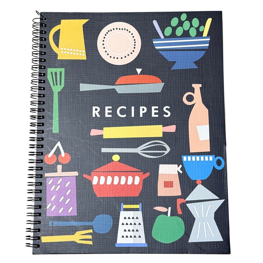 Blank Recipe‎ Journal Spiral Notebook Kitchen Conversion Black Large Paper